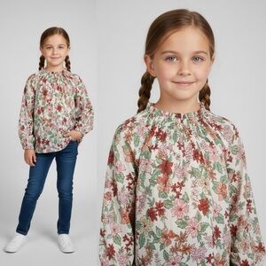 J Crew Crewcuts long-sleeve smocked top poinsettia print metallic gold Girls S
